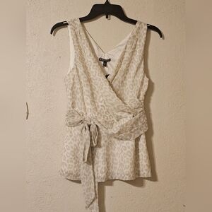 Express Cream Leopard Print Wrap Blouse